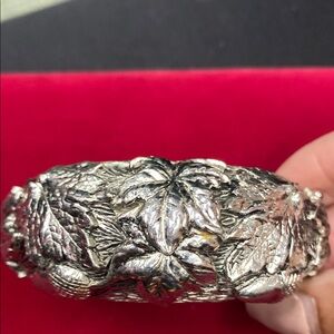 Silver Nature Inspired Bracelet with Textured Leaves